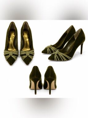 Vince Camuto Olive Velvet Knot-Accent Pointed Toe Heels